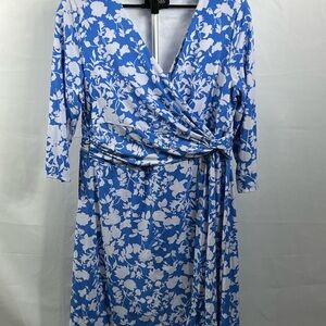 Chadwicks Blue and White Floral Long Sleeve Dress size 16